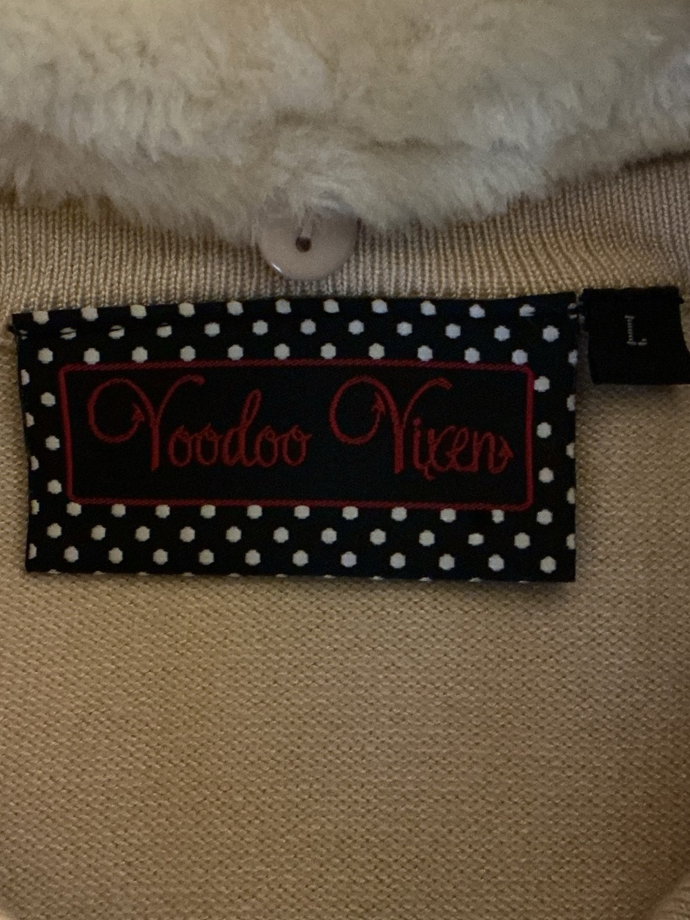 Voodoo Vixen Retro Glam Pin-Up Rockabilly Psychobilly Preppy Faux Fur Cardigan L - Picture 5 of 8